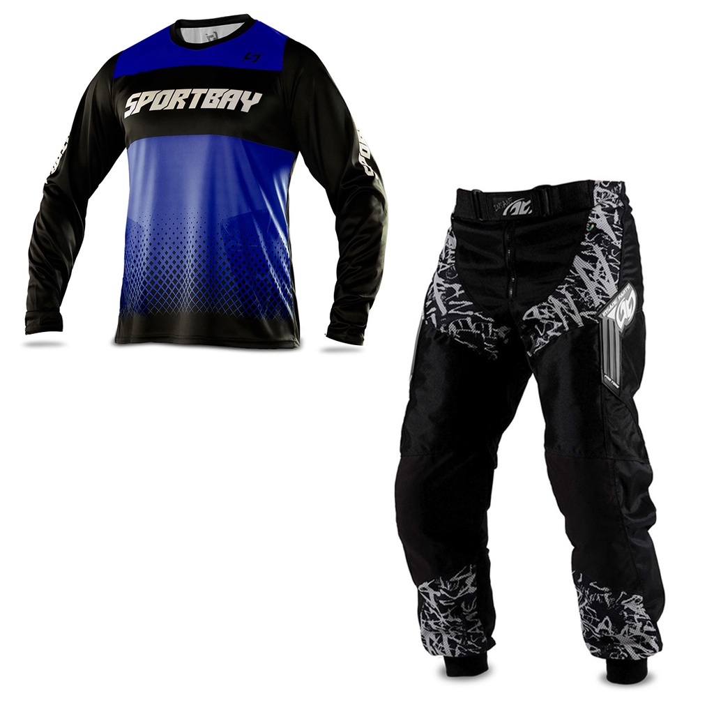 Kit Roupa Motocross Calça Insane In Black + Camisa Sportbay Oficial 01 Azul em Oferta na Shopee