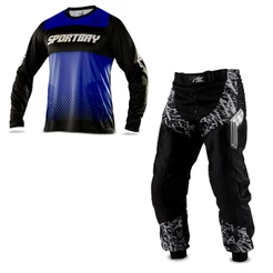 Kit Roupa Motocross Calça Insane In Black + Camisa Sportbay Oficial 01 Azul
