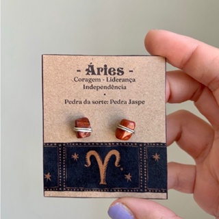 Par de Brincos Signo Áries - Jaspe em Oferta na Shopee