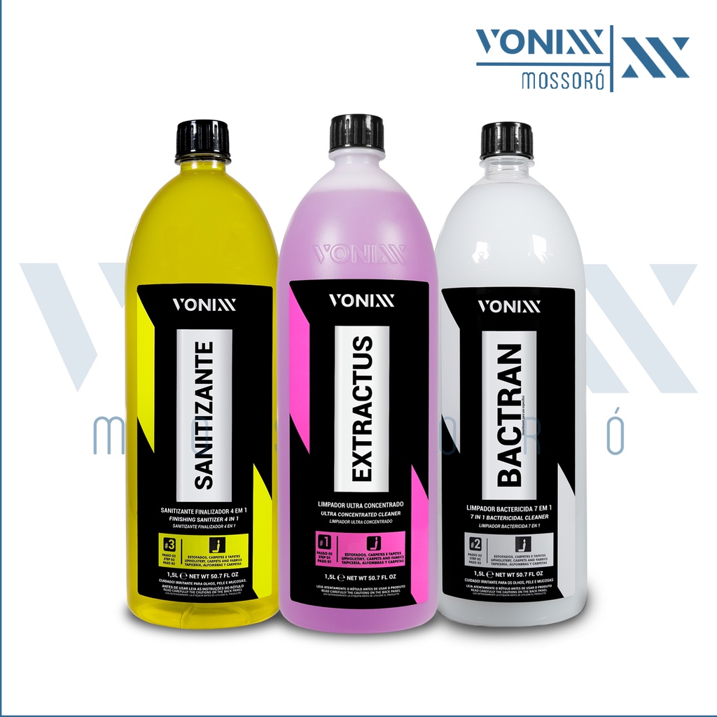 Kit VSC Vonixx Limpeza Veicular Automotivo de Estofados e Carpets 1,5L Extractus Bactran S...
