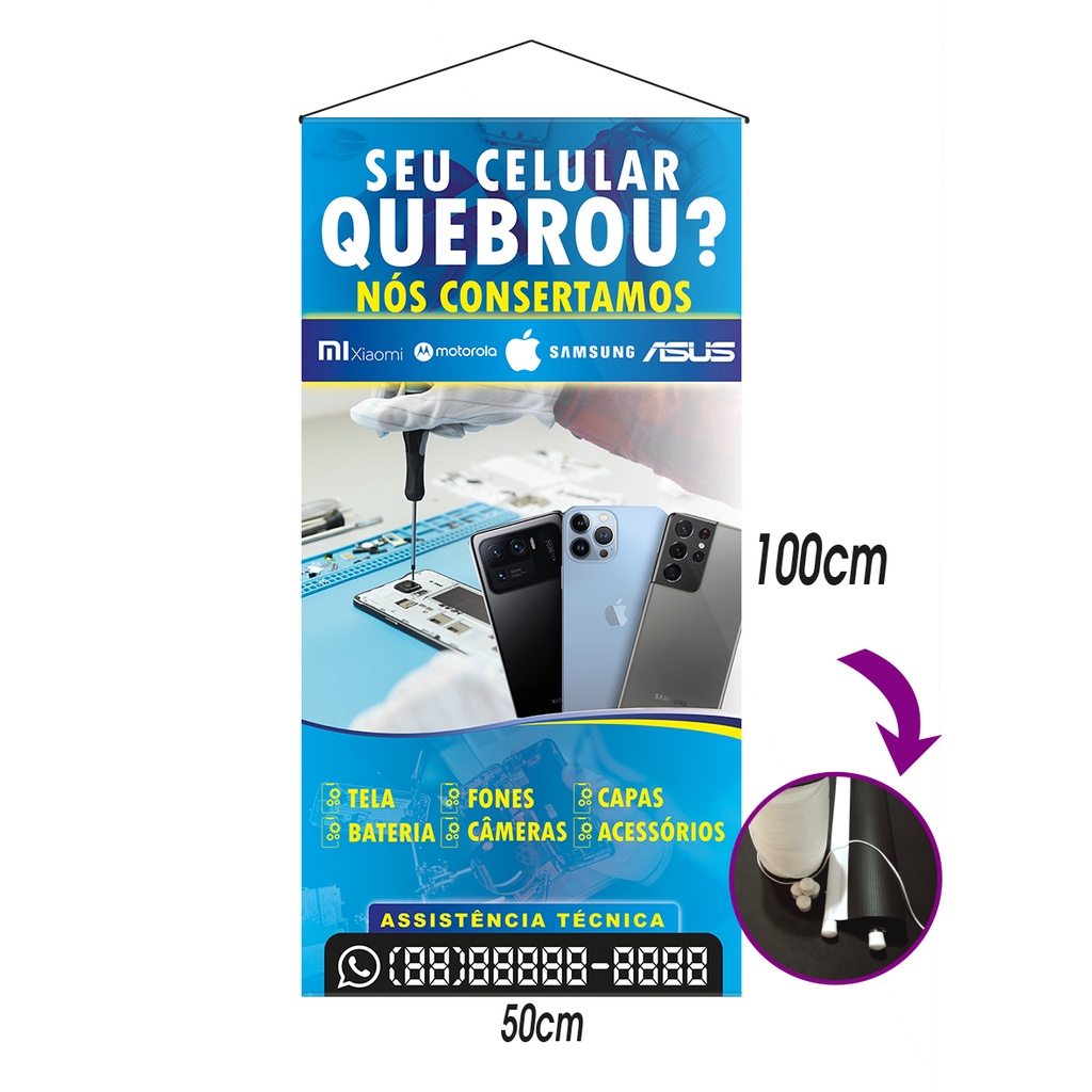 banner loja conserto de celular 50x100 ARTE PRONTA em Oferta na Shopee