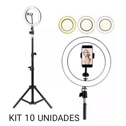 Ring Light Iluminador Led 10 Polegada 26cm + Tripé 1,10m Profissional Blogueira Youtube KIT 10