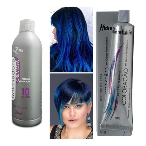 Cabelo Azul | Tinta de Cabelo Azul Coloração + Ox10 90ml Hidratylife Mairibel