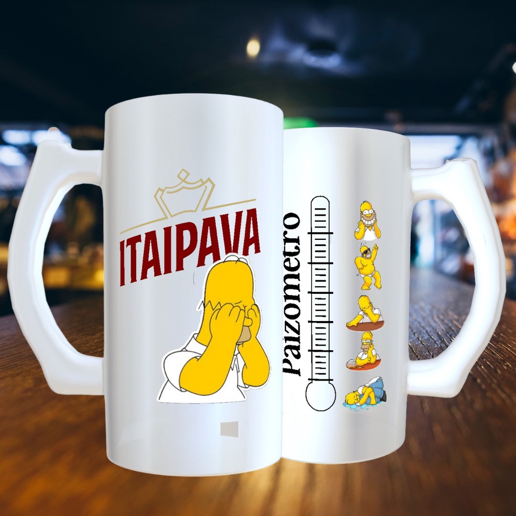 Caneca Personalizada Chopp 475 Ml Vidro Jateado Cerveja ITAIPAVA Homer Simpson