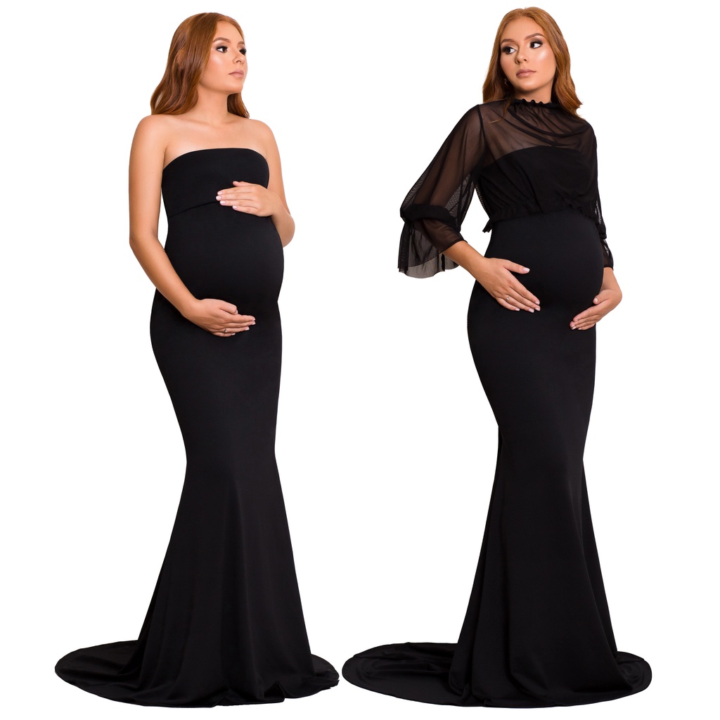 Vestido De Gestante Longo Para Ensaios Com Top Em Tule G37 em Oferta na Shopee