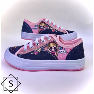 Tênis Boneca lol  Infantil Feminino All Star Personagem Boneca lol Jeans Rosa com Glitter Barato e Confortável