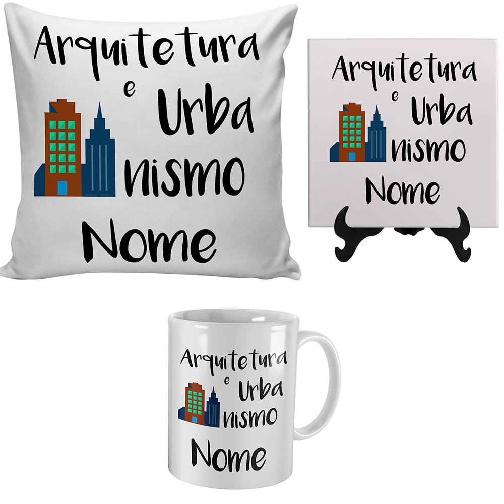 kit personalizado caneca almofada e azulejo presente arquitetura e urbanismo