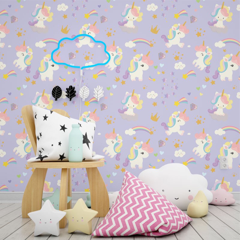 Papel de Parede Infantil Unicórnio Lilás em Oferta na Shopee
