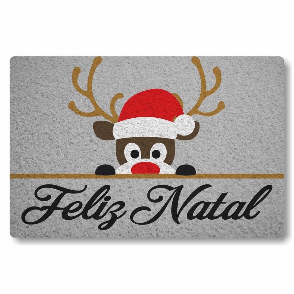 Capacho Tapete para Apartamento Feliz Natal Rena Tema de Natal 60x40 cm.