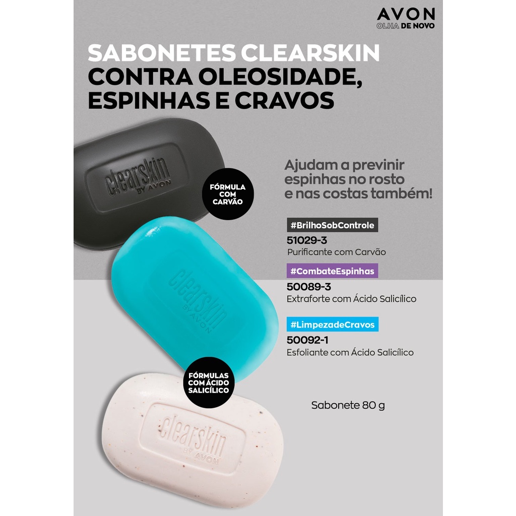 Sabonete de Limpeza e Purificante Clearskin Avon Acne Espinha - 80 g ...