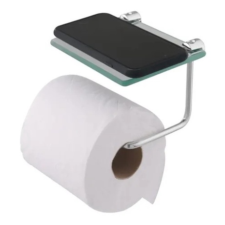Papeleira/ Porta Papel Higienico de Vidro com Suporte Para Celular