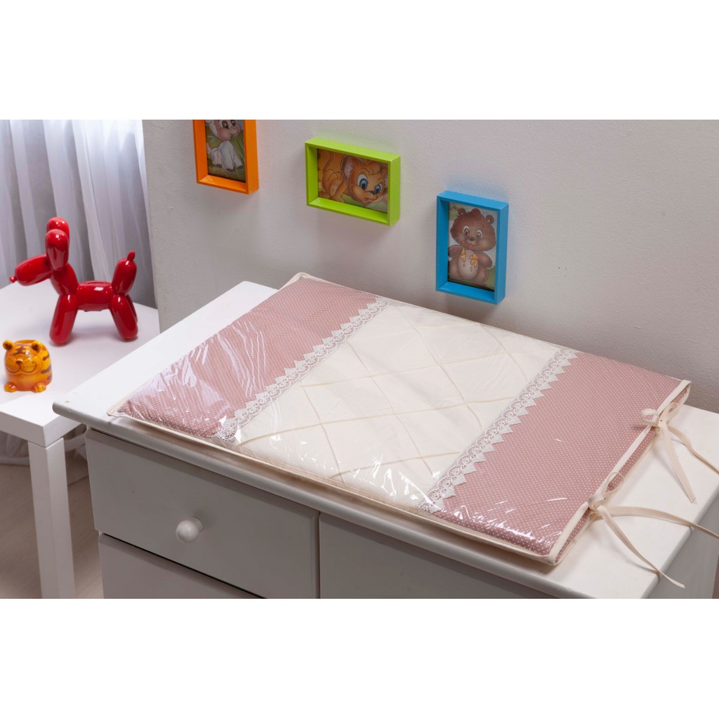 Trocador para comoda Bebê Rosê Poa com Guippir Bordado - Trocador Luxo p/ Quarto bebe Menina