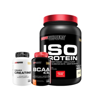 Kit Suplemento de Proteína Isolada Iso Protein 900g + BCAA 4,5 100g + Power Creatina 100g - Fórmula Perfeita para Melhorar sua Musculação na Academia - Bodybuilders