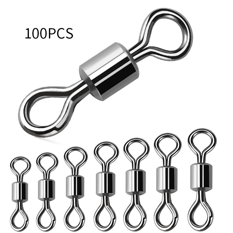 100PCS Fishing Barrel Bearing Rolling Swivel Solid Ring LB Lures Connector