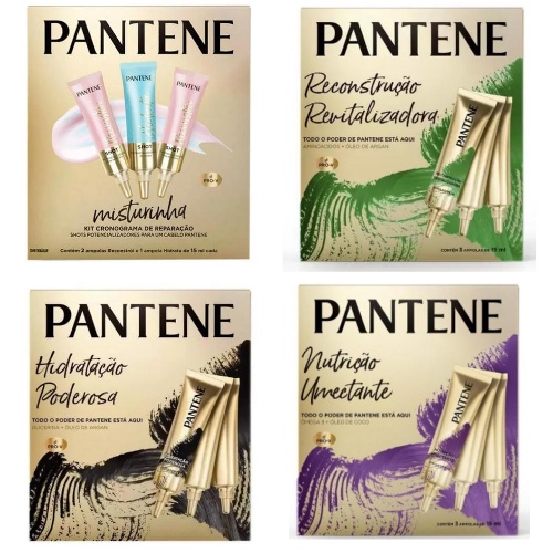 Kit Ampola Pantene com 3 unidades 15ml cada Misturinha, Reconstrução, Hidratação, Nutrição e Bambu