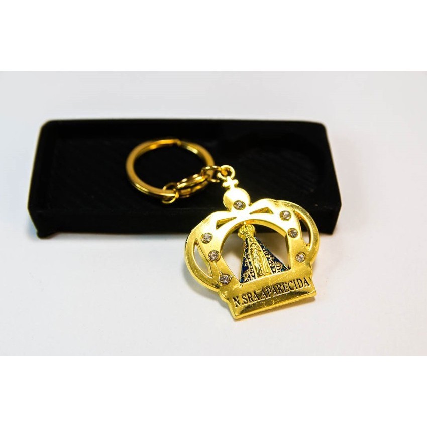 Chaveiro Religioso Coroa Nossa Senhora Aparecida Dourado com Strass