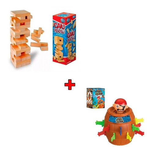 Caiu Perdeu + Barril Pirata Pula Torre Madeira Brinquedo Divertido