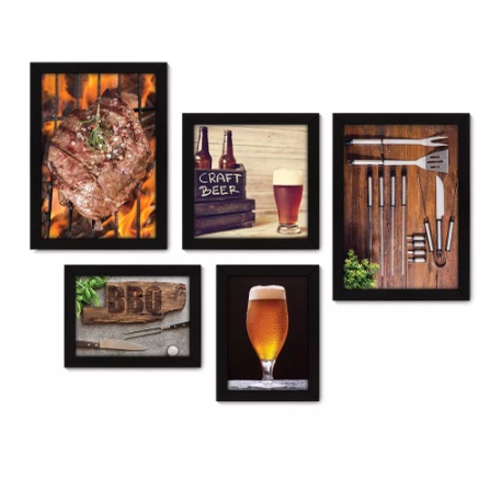 Quadros decorativos 5 peças - Churrasco - Churrasqueira - Espaço Gourmet Visu = 80