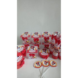 kit minie com aplique 10 tubetes, 10 latinhas, 10 caixinha acrilica e 10 toppers de docinhos em Oferta na Shopee