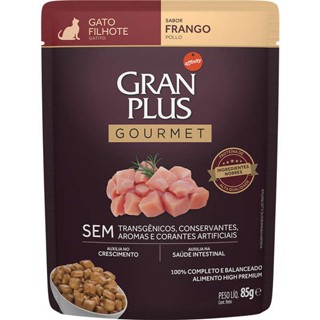 10 Unidades Sache Ração Úmida Gran Plus Sachê Gourmet Frango para Gatos Filhotes em Oferta na Shopee