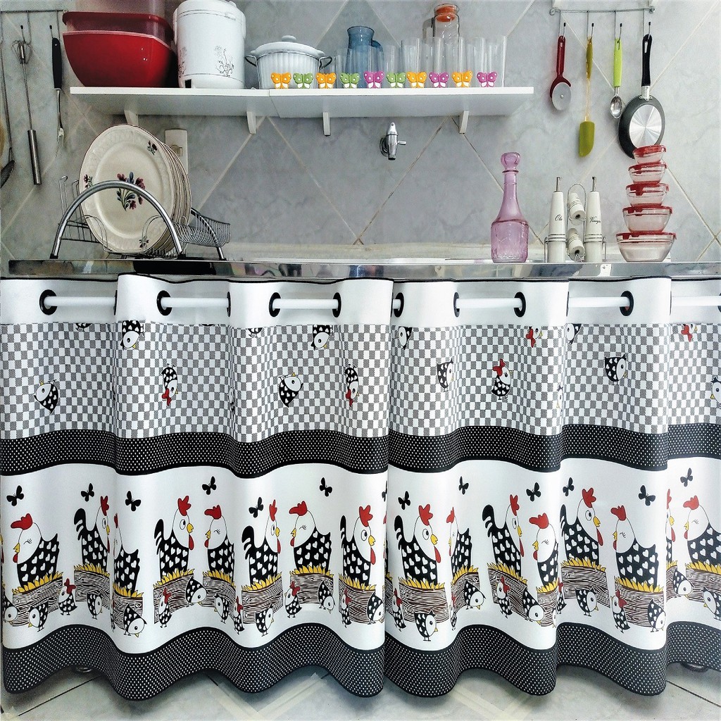 CORTINA DE PIA COZINHA TECIDO OXFORD 1,10mx80cm  Ilhós Uma Parte  Pequena   Barata , Galinha Coração em Oferta na Shopee