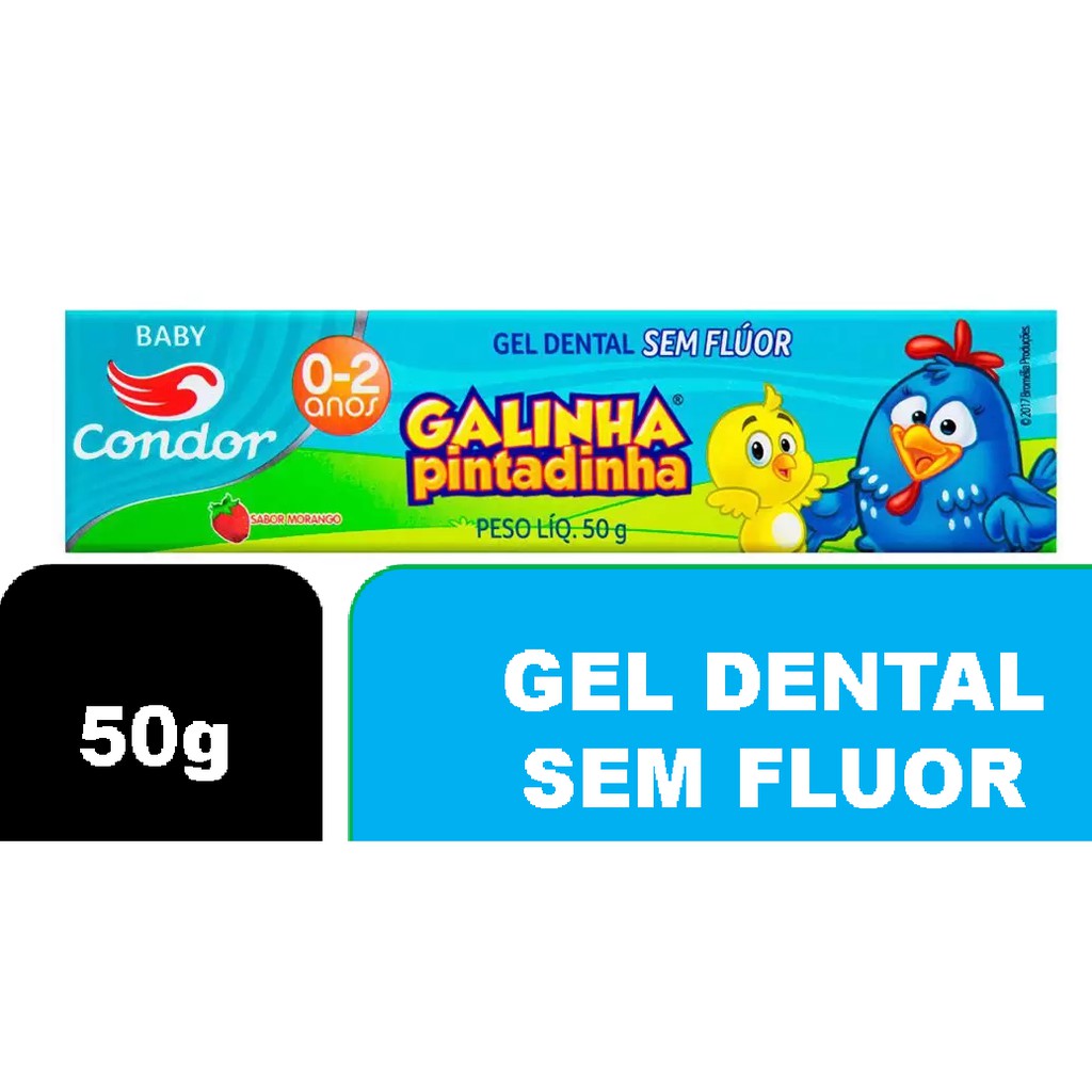 Gel Dental de Morango Baby (0-2 ANOS) Galinha Pintadinha SEM FLÚOR - CONDOR 50G