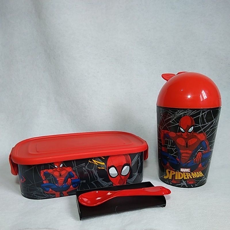 Garrafa Homem Aranha com Canudo 350ml + Pote com talher Avon