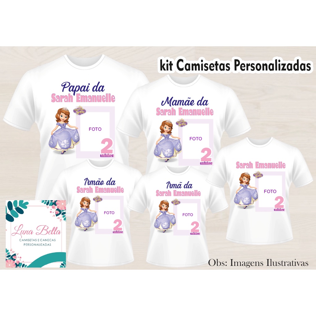 Kit 5 Camisetas Personalizadas Sofia Com Foto ( 4 Camisetas e 1 Infantil ) Shopee Brasil
