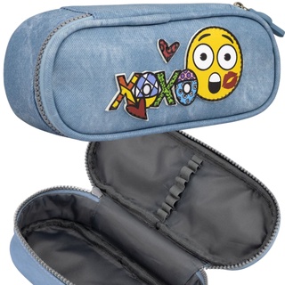 Estojo Escolar Azul Emoji Com elástico Promoção Barato