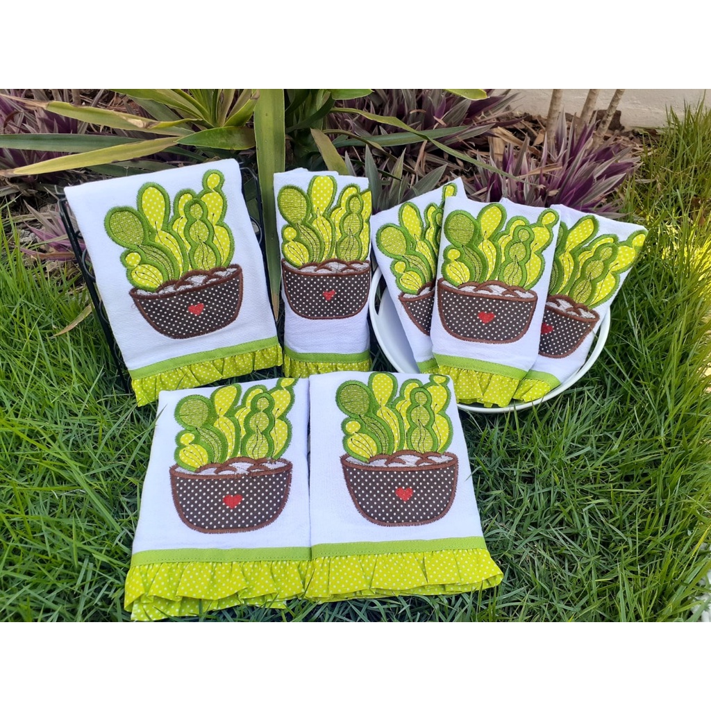 Pano de Prato Bordado Premium Grande Kit 5Peças SORTIDO em Oferta na Shopee