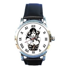 Relógio Mulher Maravilha Wonder Woman Couro Preto Top