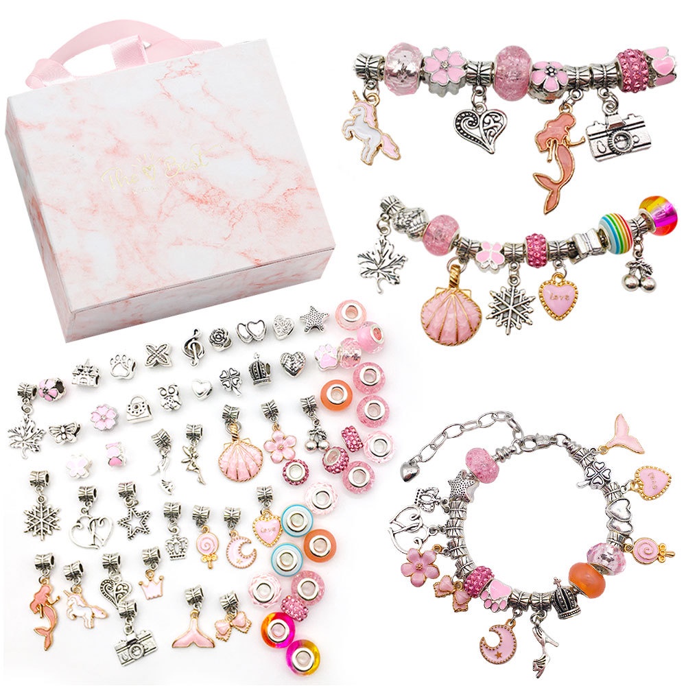 Kit De Fabricação De Pulseiras Presentes Fofos Para Meninas , Encantos , Contas Artesanato Infantil