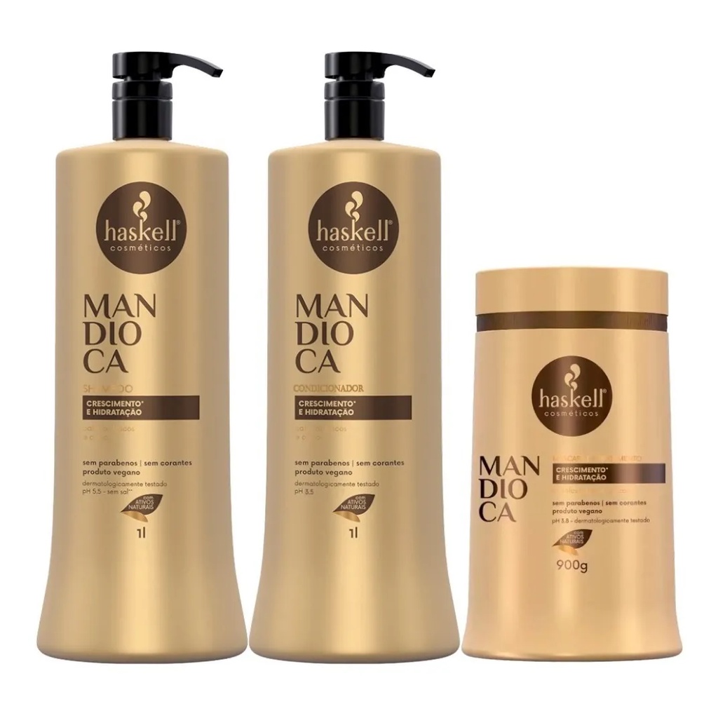 Kit Haskell Mandioca Shampoo+ Condicionador 1L+  Máscara 900g