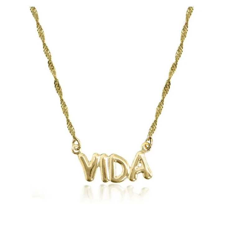 Colar Gargantilha Feminino com Pingente Vida Folheado ouro 18k / corrente elos Fino