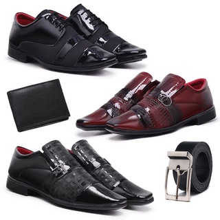 Kit 3 Pares Sapato Social Masculino Moda Evangélica Carteira E Cinto