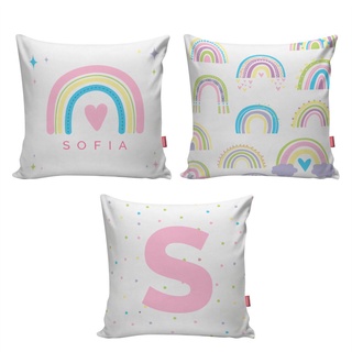 Kit 3 Capa Almofada Personalizada Nome Quarto Candy Color