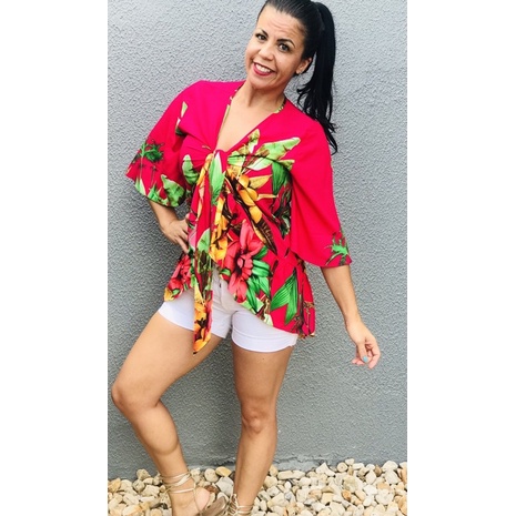 Blusa feminina bata mullet verão estampada tendência