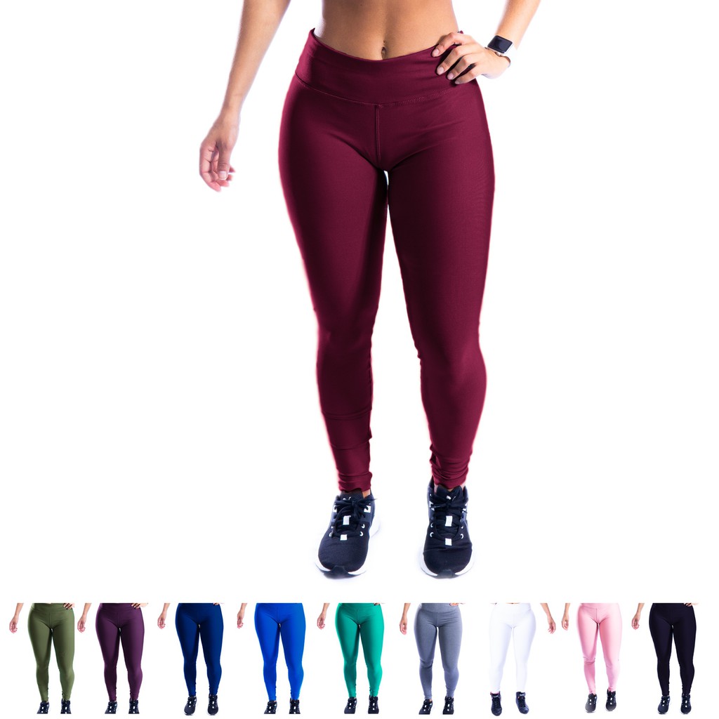 Calça Leg Fitness ou Dia a Dia Lisa Feminina Suplex Cós Alto LEGGING ...