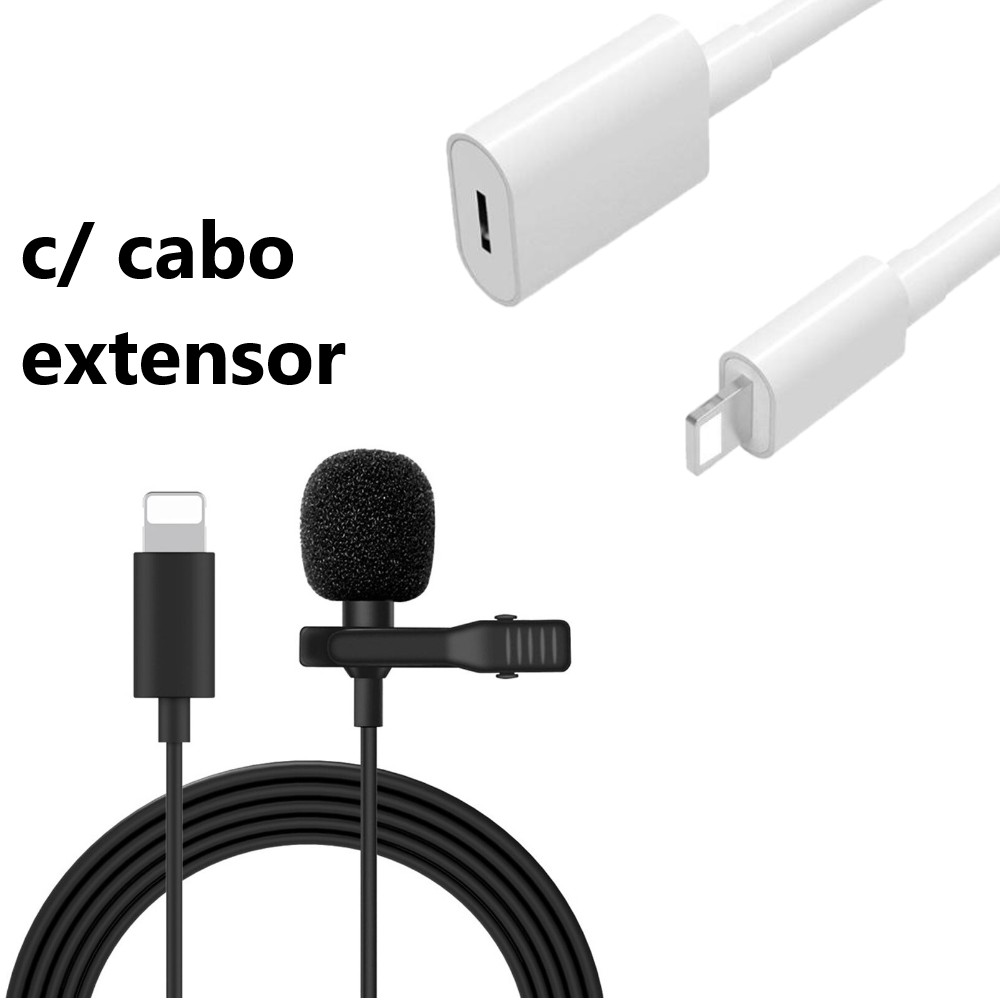 Microfone Lapela 2,5m iPhone iPad Lightning + Extensor