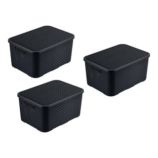 Kit 3 Caixas Organizadora Rattan 7 Litros C/ Tampa Preta 25588 Arqplast