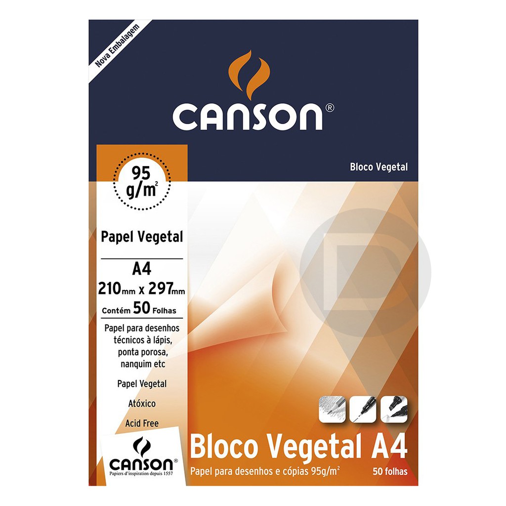 Bloco Papel Canson Vegetal A4 - 90g - 50 Folhas