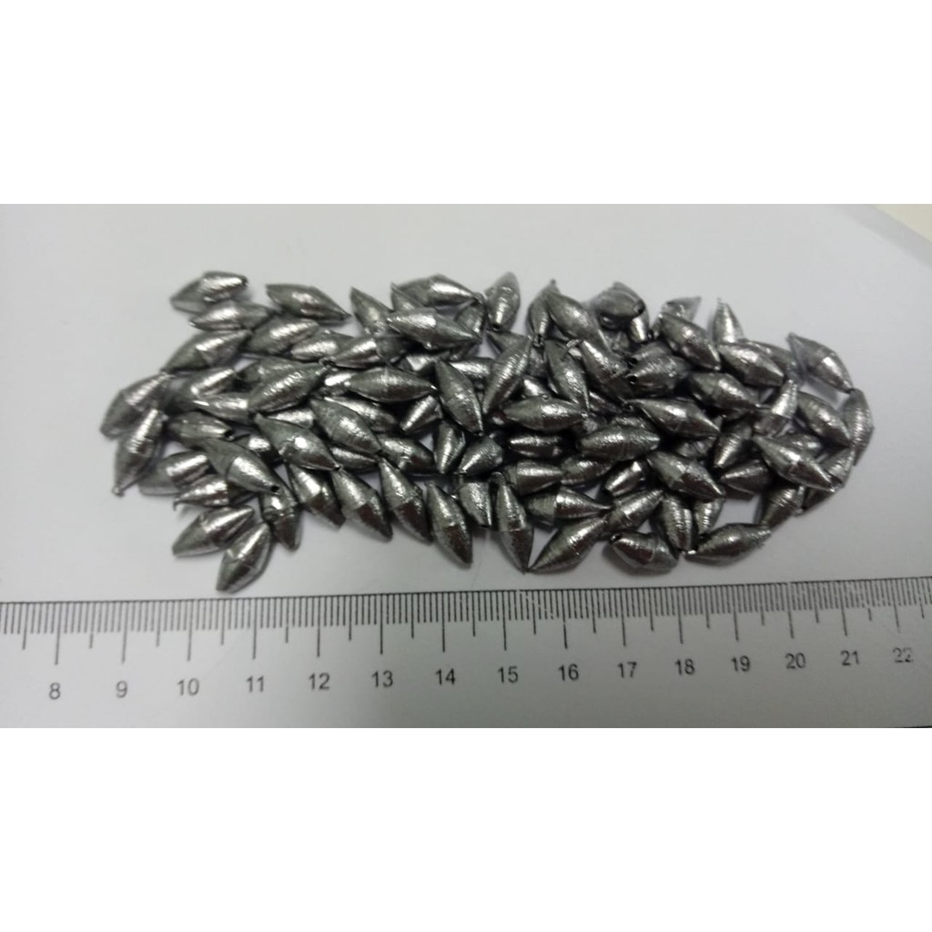 500 UNIDADES de chumbadas para pesca formato OLIVA tamanho 2,5 gramas - pacote com 500 unidades - Vendido por Artigos de pesca Aristeu Matias Pereira - de Cruzeiro do Oeste - PR