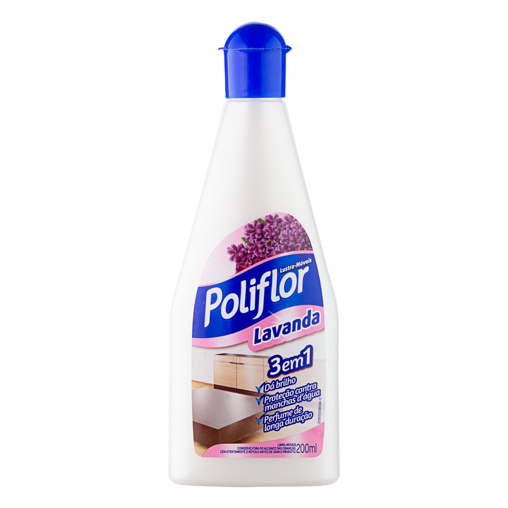 Lustra móveis Poliflor em 4 versões ( Lavanda , Perfume Suave, Jasmim e  Multissuperfícies ) 200ml