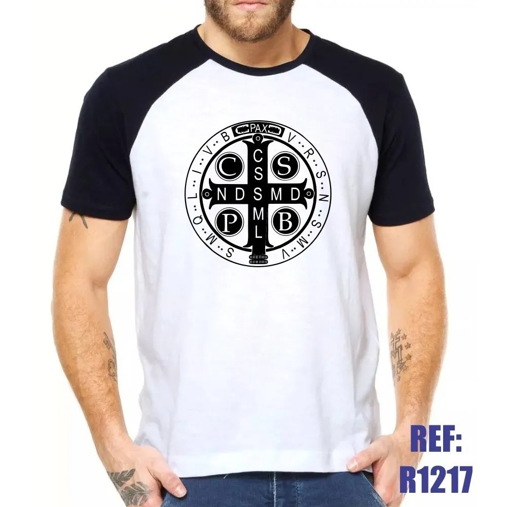 Camisa Raglan Medalha De São Bento Igreja Católica Religiosa