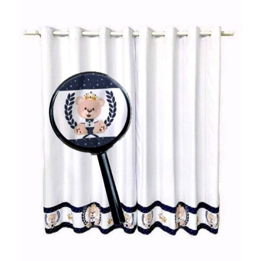 Cortina Urso Principe Branco com Azul Marinho Quarto de Nenem Infantil 2,60 L x 1,70 A em Oferta na Shopee