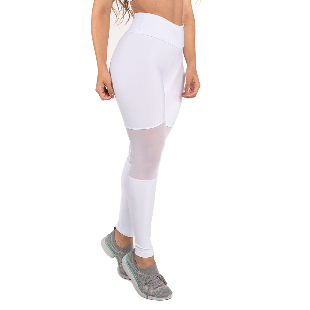 Calça Legging Fitness Feminina Dily Poliamida com Tule Roupas para Academia Fabricação Própria
