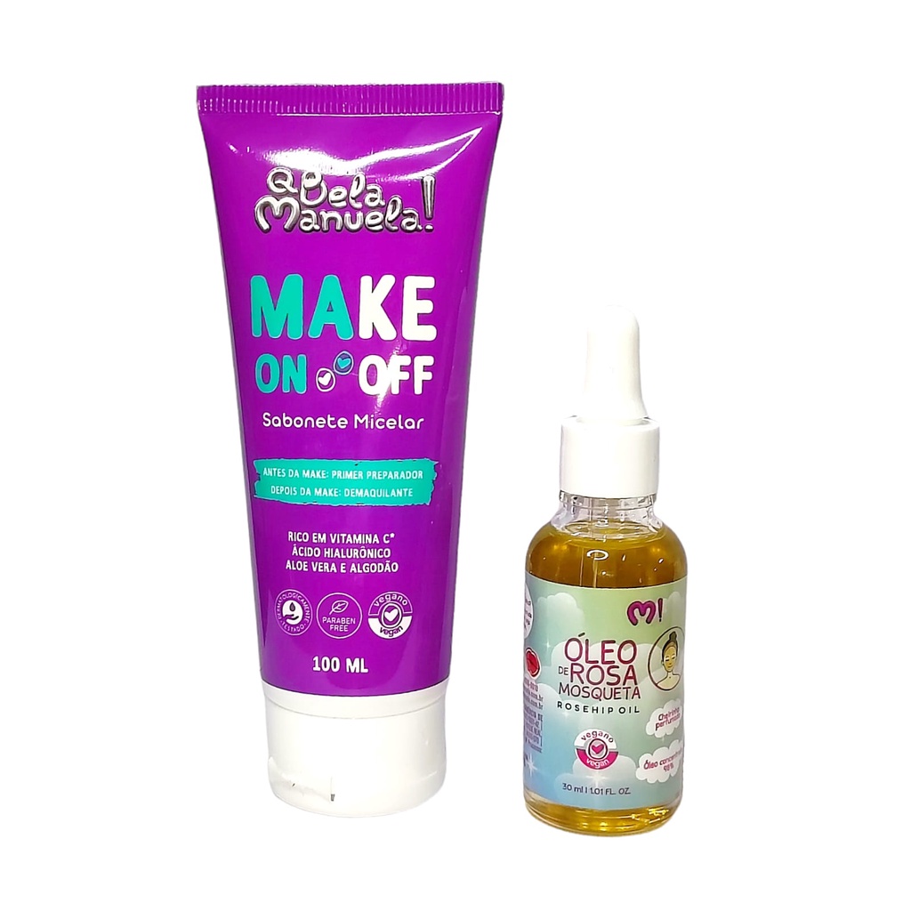 Kit Sabonete Micelar Make On/OFF QBM003 + Óleo de Rosa Mosqueta Q Bela Manuela! em Oferta na Shopee