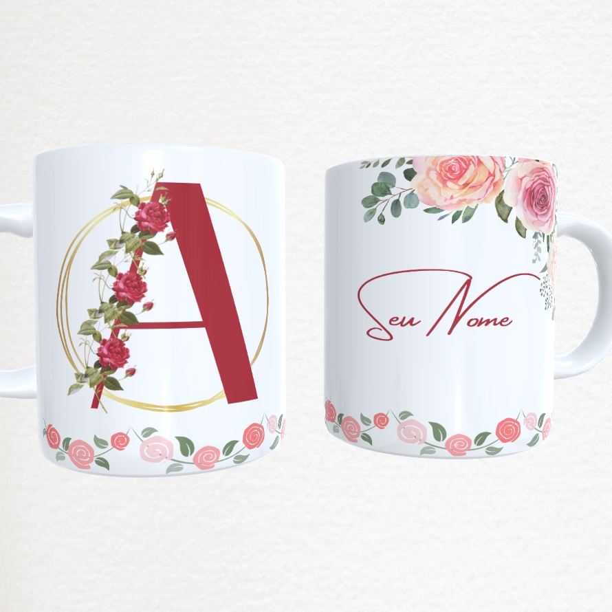 Caneca de Porcelana Personalizada com Inicial + Nome. Fazemos todas as ...