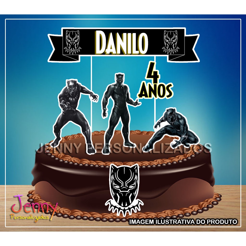 Topo Topper de bolo Personalizado Pantera Negra