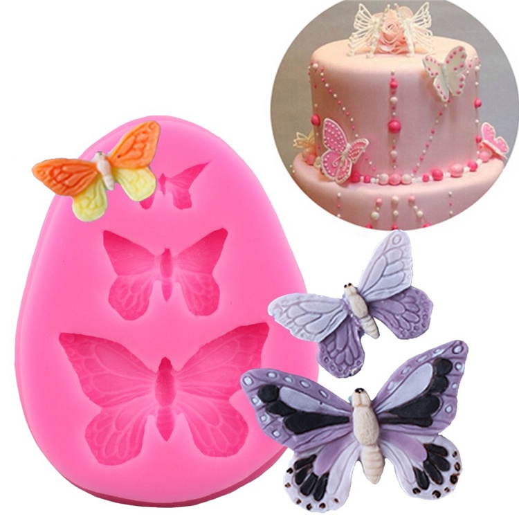 Molde De Silicone Borboleta Com 3 Cavidades , Açúcar , Artesanato , Cortador De Chocolate , Ferramenta De Decoração De B